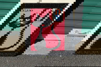 Tom Pulgini (b. 1965) — Meta Cat with Painting, Oil on Board