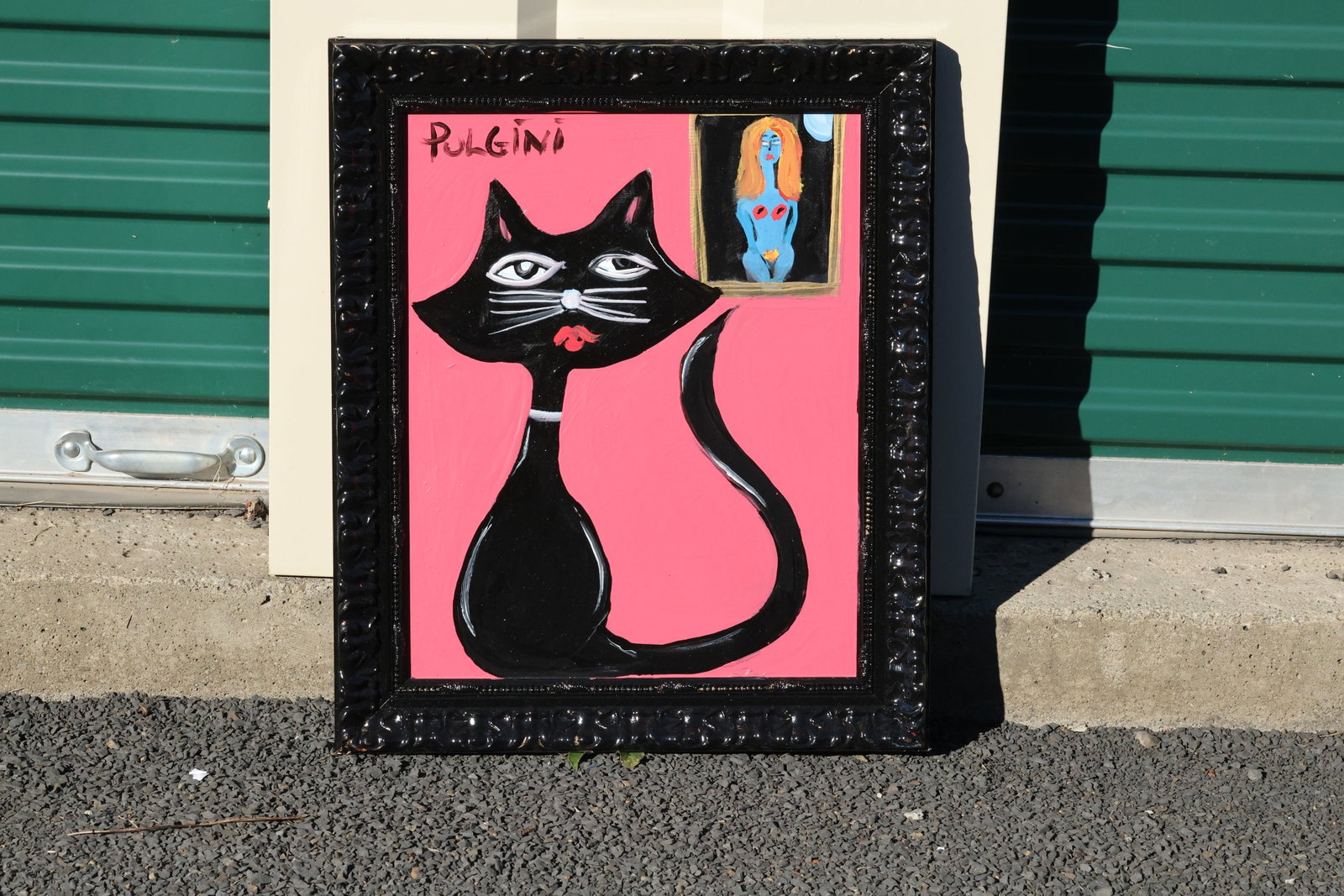 Tom Pulgini (b. 1965) — Meta Cat with Painting, Oil on Board: All descriptions were generated using AI technology and have not been reviewed or verified by a human. All items are sold as-is, where-is. It is the buyer’s responsibility to preview, examine, and a