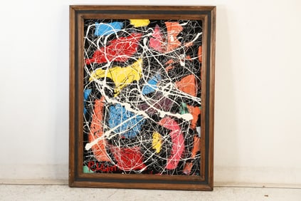 Thomas Pulgini Signed Abstract Drip Painting in the Style of Jackson Pollock