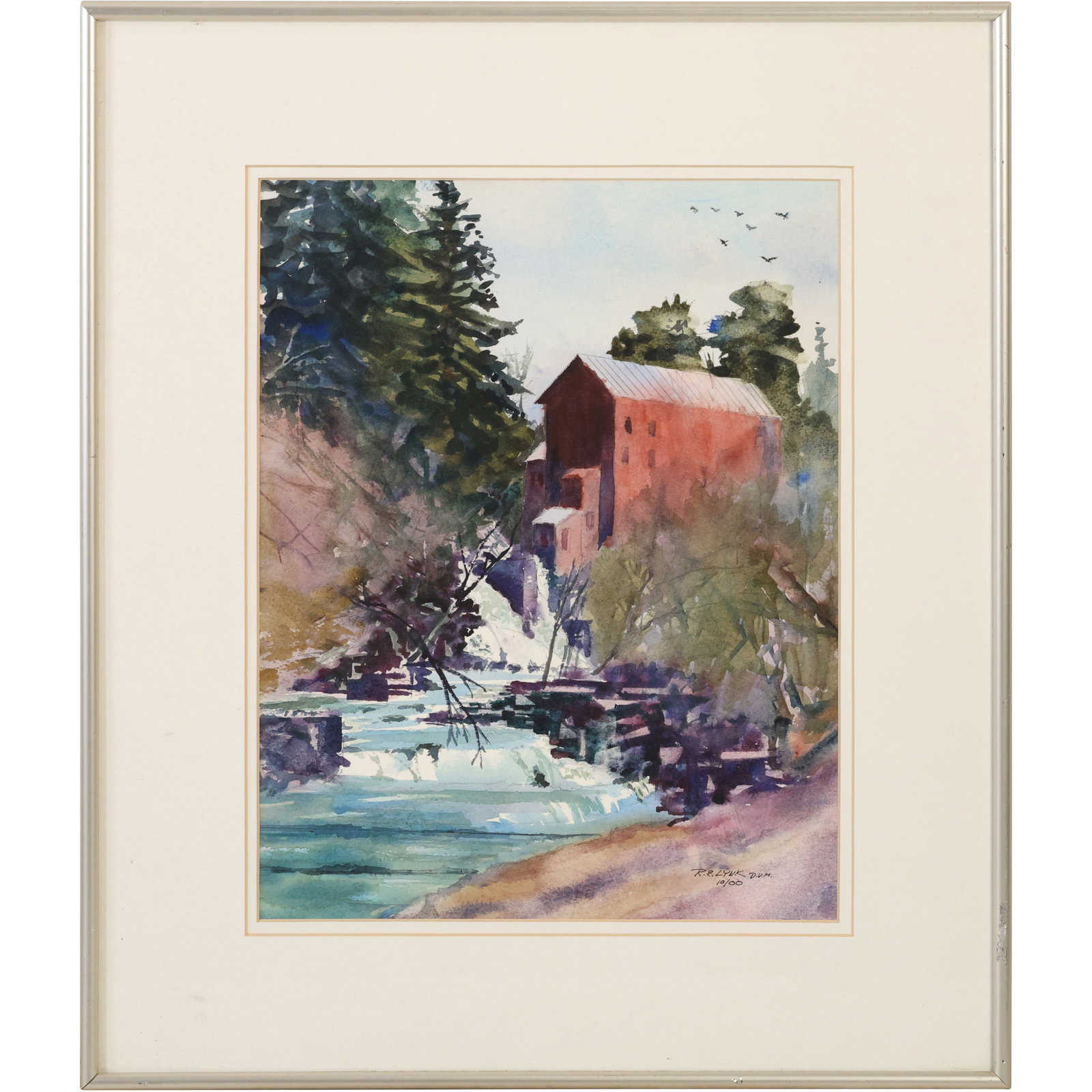 Robert E. Lynk; 20th C. American Watercolor "Rensselaer Mill IV" Signed [Delmar NY] D.V.M. 10/00 (1 of 16)