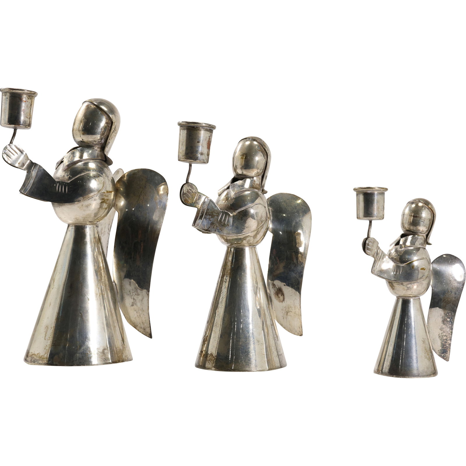 Vintage Set Of 3 Mexico Silver Angel Candleholders in Graduated Sizes (1 of 10)