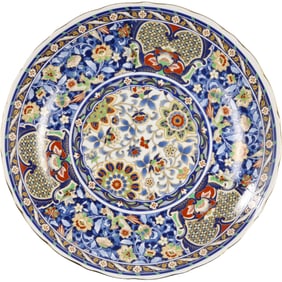 Vintage Japanese Imari Style Cobalt Blue Floral Charger Plate 12 inches diameter