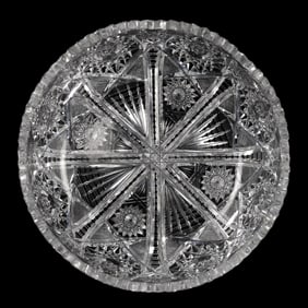 American Brilliant Cut Glass Bowl with Starburst and Fan Motifs, 9 in. dia.