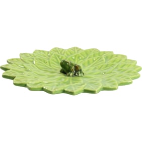 Glazed Green Leaf and Frog Ceramic Dish, Marked Flowered Turtle 1217