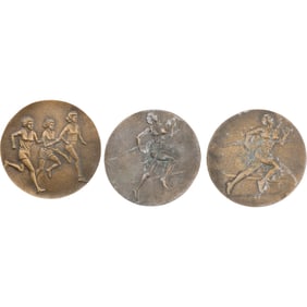 Set of Three Bronze Medallions Depicting Runners