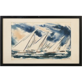 Bartsch 1953 Watercolor Painting of Sailboats at Sea