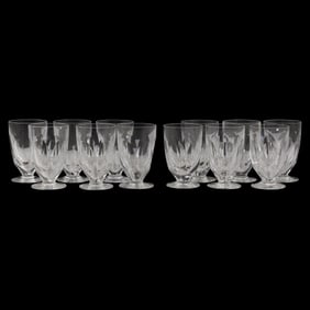 Set of 12 Waterford crystal glasses with cut leaf pattern