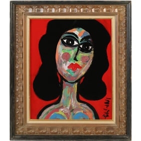 Tom Puligni Expressionist Portrait of a Woman on Red Background