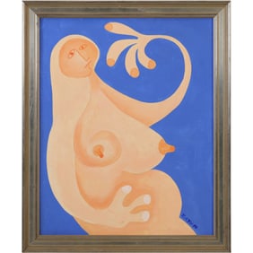 Seymour Zayon Mid-Century Modern Abstract Nude Oil Painting on Board