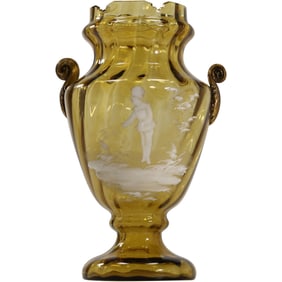 Mary Gregory Amber Glass Vase with Enamel Decoration