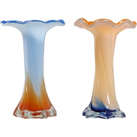 Pair of Murano Style Jack-in-the-Pulpit Art Glass Vases
