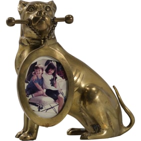 Vintage Brass Bulldog Picture Frame Holder