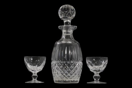 Waterford Cut Crystal Decanter with Pair of His and Hers Glasses