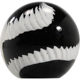Hand-Blown Black and White Art Glass Orb Paperweight