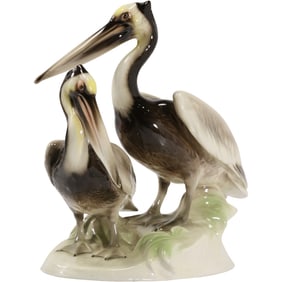 Keramos Wien Austrian Porcelain Pelican Figurine Pair