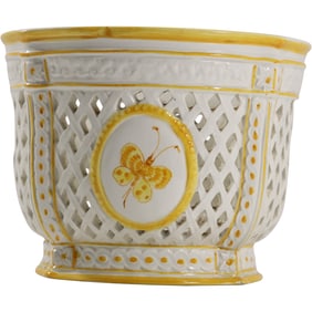 Italian Reticulated Porcelain Cachepot with Butterfly Motif
