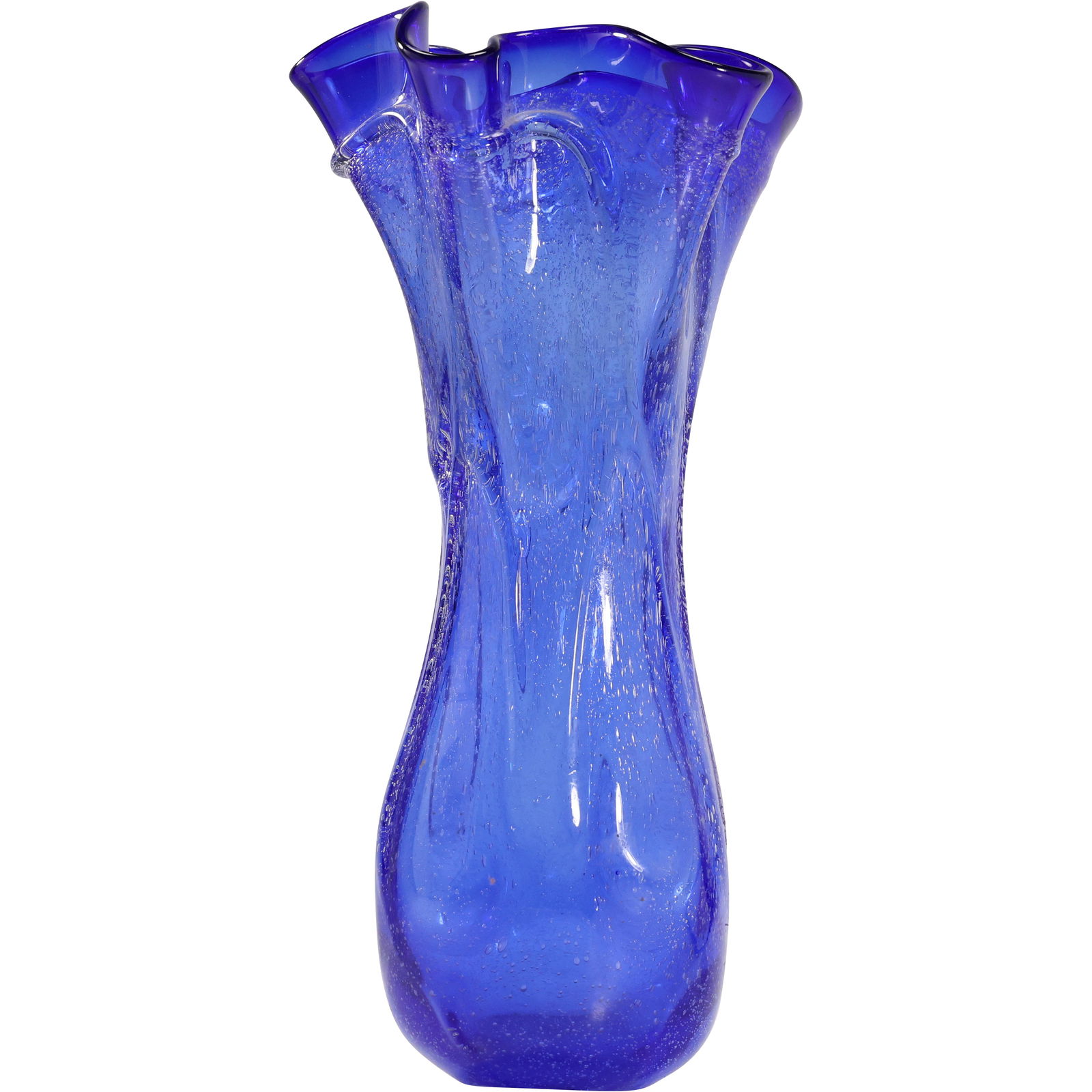 Tall Hand-Blown Cobalt Blue Art Glass Vase with Ruffled Rim (1 of 13)
