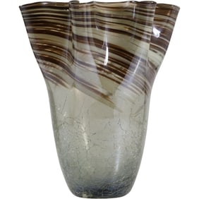 Contemporary Brown and Clear Crackle Glass Vase