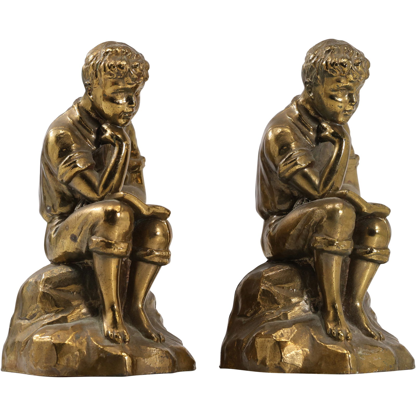 Pair of Cast Metal Boy Reading on Rock Bookends (1 of 14)