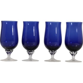 Set of Four Cobalt Blue Cambridge Glass Goblets