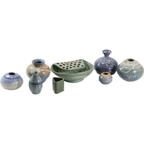 Assorted Studio Pottery Vessels, Signed Mossy Creek, People Pottery, and Others, Set of 8