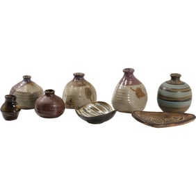 8x Collection of Studio Pottery Vessels and Dishes Including Haida and Signed Artisanal Works