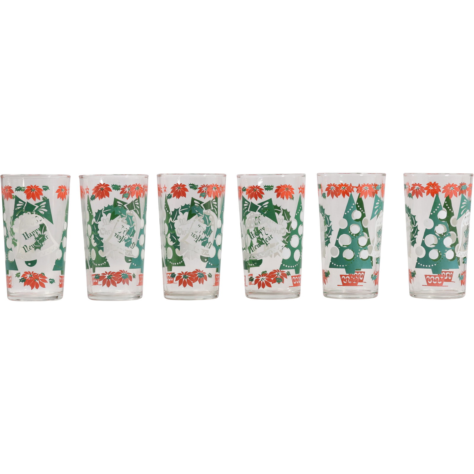 Set of 6 Vintage Hazel Atlas Merry Christmas and Happy New Year Glasses (1 of 8)