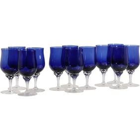 Set of 12 Vintage Cobalt Blue Cambridge Celebrity Glass Goblets