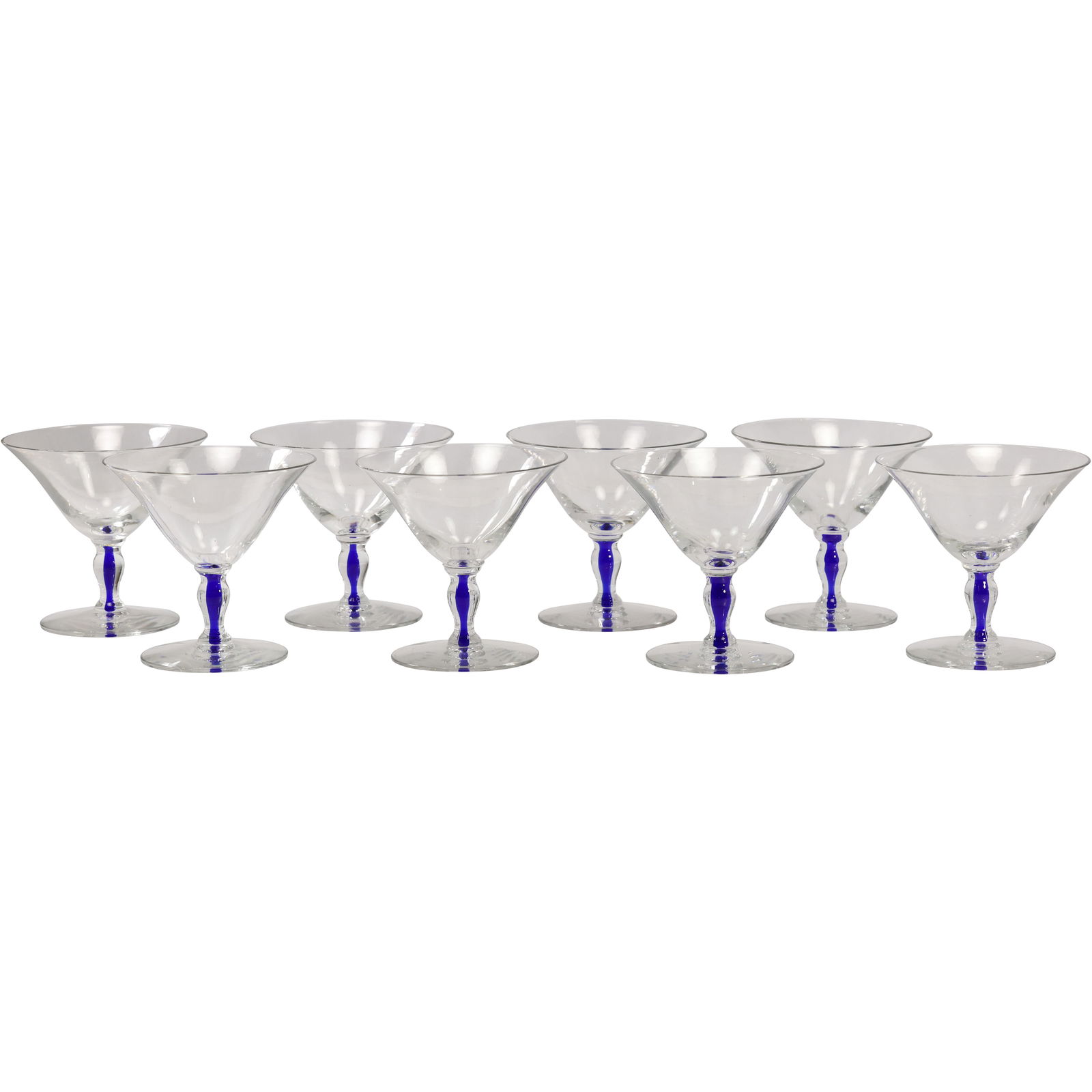 Vintage Set of 8 El Morocco NYC Nightclub Champagne Coupes with Cobalt Blue Stems (1 of 14)