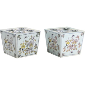 Pair of WILLIAMSBURG RESTORATION Polychrome Square Flower Frogs by Oud Delft, Holland