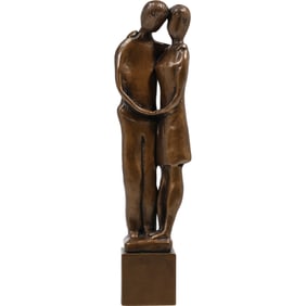 Javier, Bronze Modernist Sculpture of Embracing Couple, Signed and Dated 2000