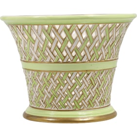 Italian Green and White Reticulated Porcelain Cachepot