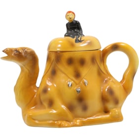 Vintage Ceramic Camel Teapot with Rider Finial Hand Painted Japan