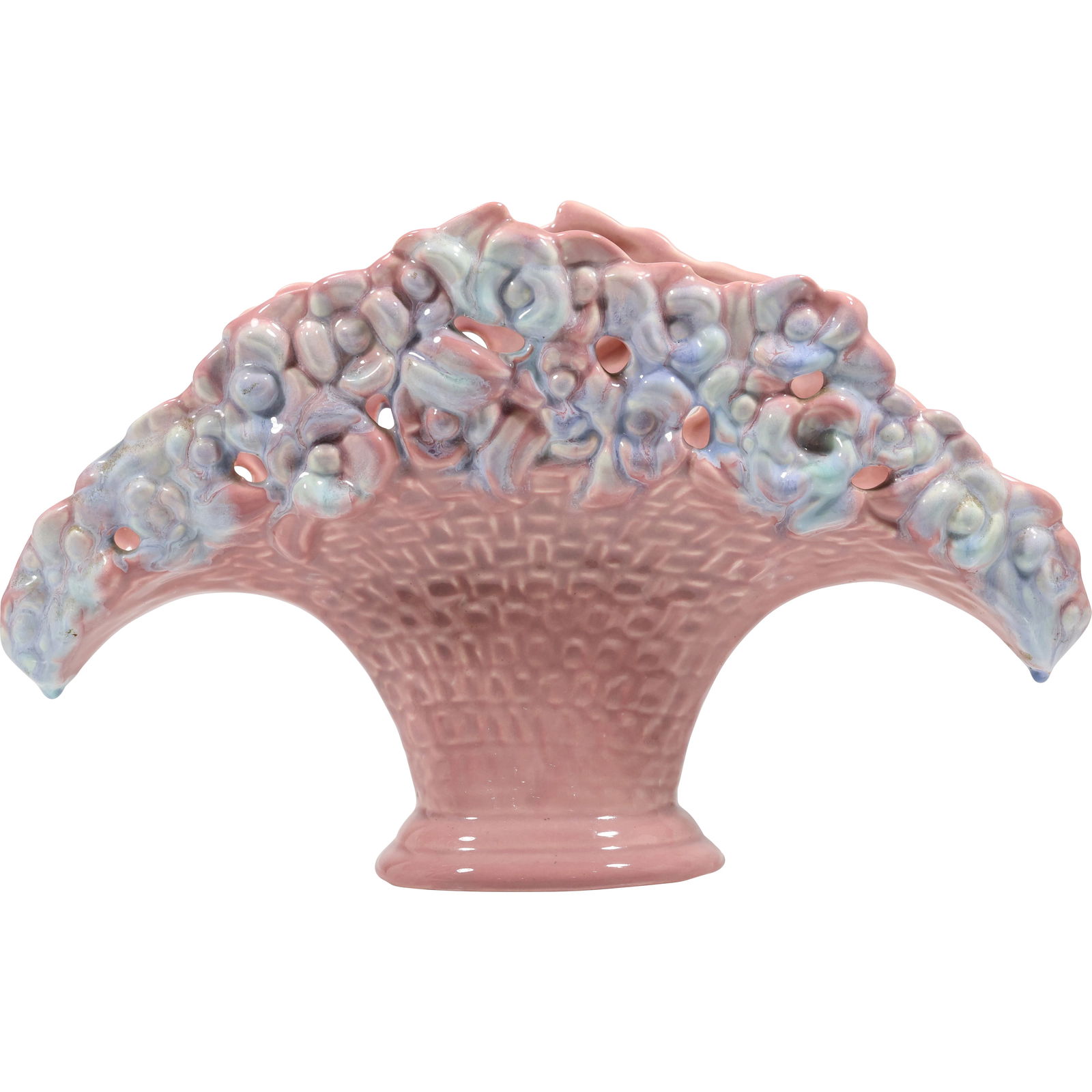 Royal Haeger Pink and Blue Ceramic Fan Vase with Floral Relief (1 of 14)