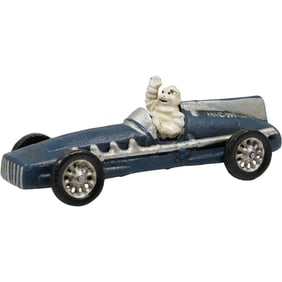 Hubley 1934 Cast Iron Michelin Man Blue Race Car
