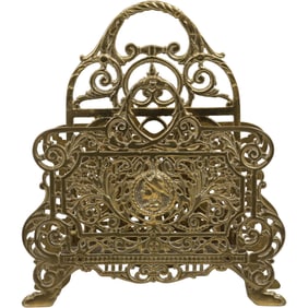 Ornate Cast Brass Filigree Letter or Napkin Holder with Classical Motif