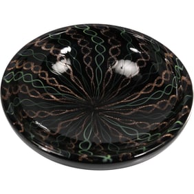 Attributed to Alfredo Barbini Murano Black Aventurine Art Glass Bowl