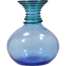 Blenko Model 5318 Hand-Blown Blue Glass Vase with Applied Spiral Neck