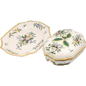 French Faience Moustiers Style Serving Dish and Platter