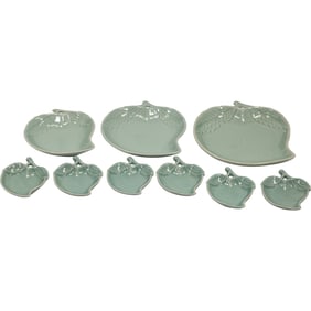 Set of Nine Celadon Green Leaf Form Plates