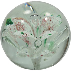 Hand Blown Art Glass Paperweight with Floral Inclusion