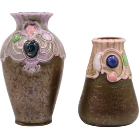 Pair of Schäfer Vater German Art Nouveau Glazed Pottery Vases