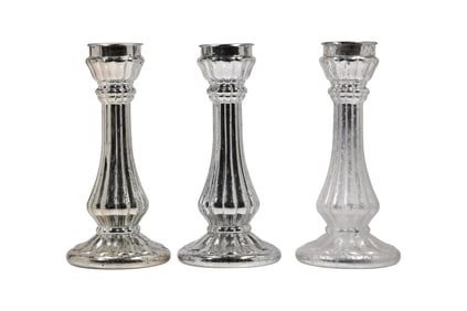Set of Three Mercury Glass Style Candlesticks