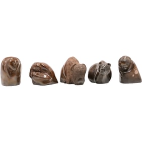 Set of Five Signed Nick Halsey Brown Stone Sculptures