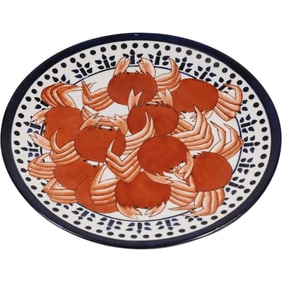 Hand-Painted Ceramic Crab Motif Platter, Unmarked, 11.75 Inches