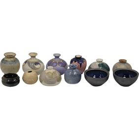 Collection of Twelve Mid-Century Studio Pottery Vases and Bowls