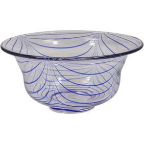 Vintage MMA Metropolitan Museum of Art Blue Swirl Art Glass Bowl