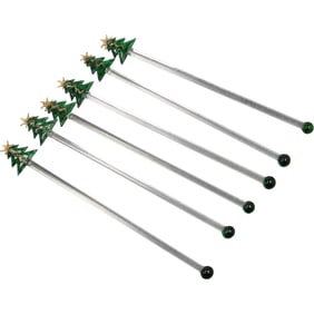 Set of 6 Vintage Hand Blown Glass Christmas Tree Swizzle Stirrers