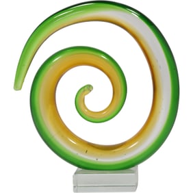 Vintage Murano Art Glass Spiral Sculpture in Green and Amber