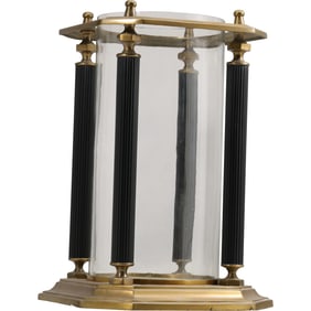 Brass Columned Table Top Candle Holder with Cylindrical Glass Insert Shade 13 in. h. x 8 in. wide